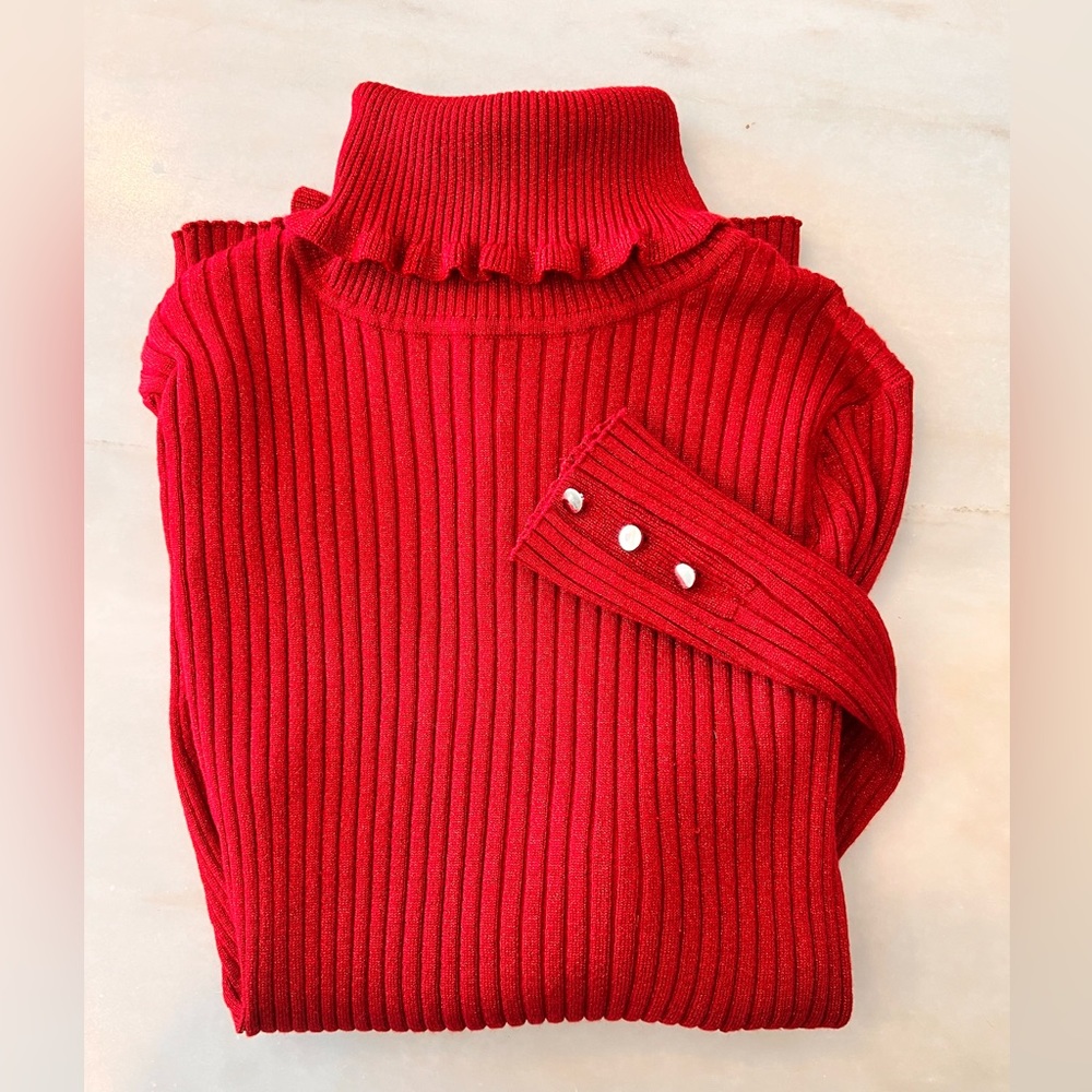 United States Sweater, metallic red ribbed turtleneck, stretchy